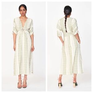 Mirth | Silver Lake Cotton Stripe Midi Dress | White/Green | XL